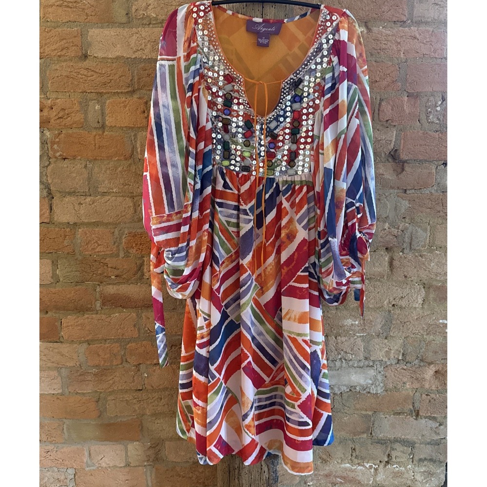 Vintage Argenti Dress 12 Colorful‎ Gems Sequins Bead Cruise Wear Party